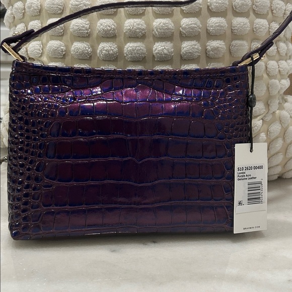 Brahmin Lorelei Purple Acro Iridescent Purple Croc-Embossed Shoulder Bag
